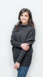 Slouch Neck Knit Sweater-Charcoal - Mauve Street