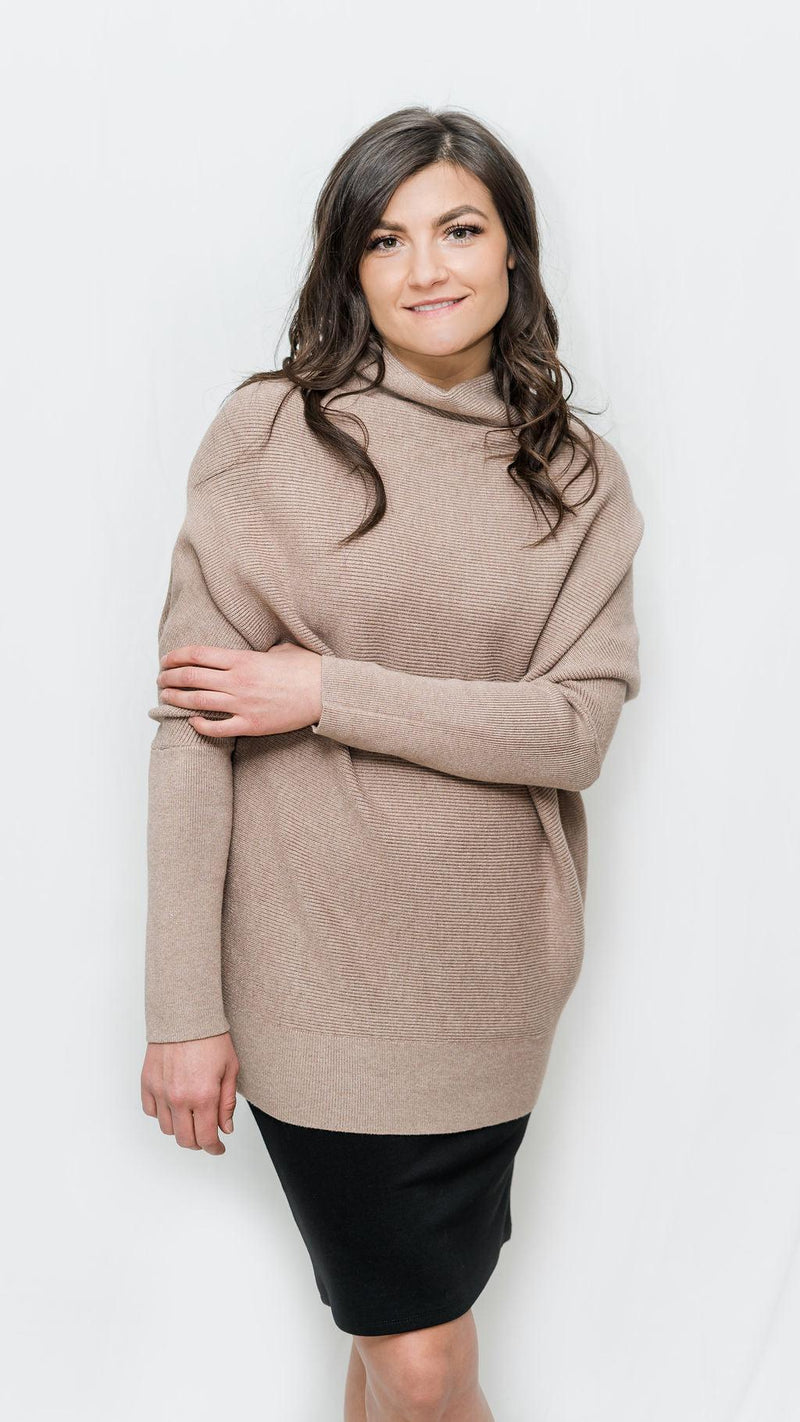 Ali Slouch Neck Knit Sweater in Latte - Mauve Street