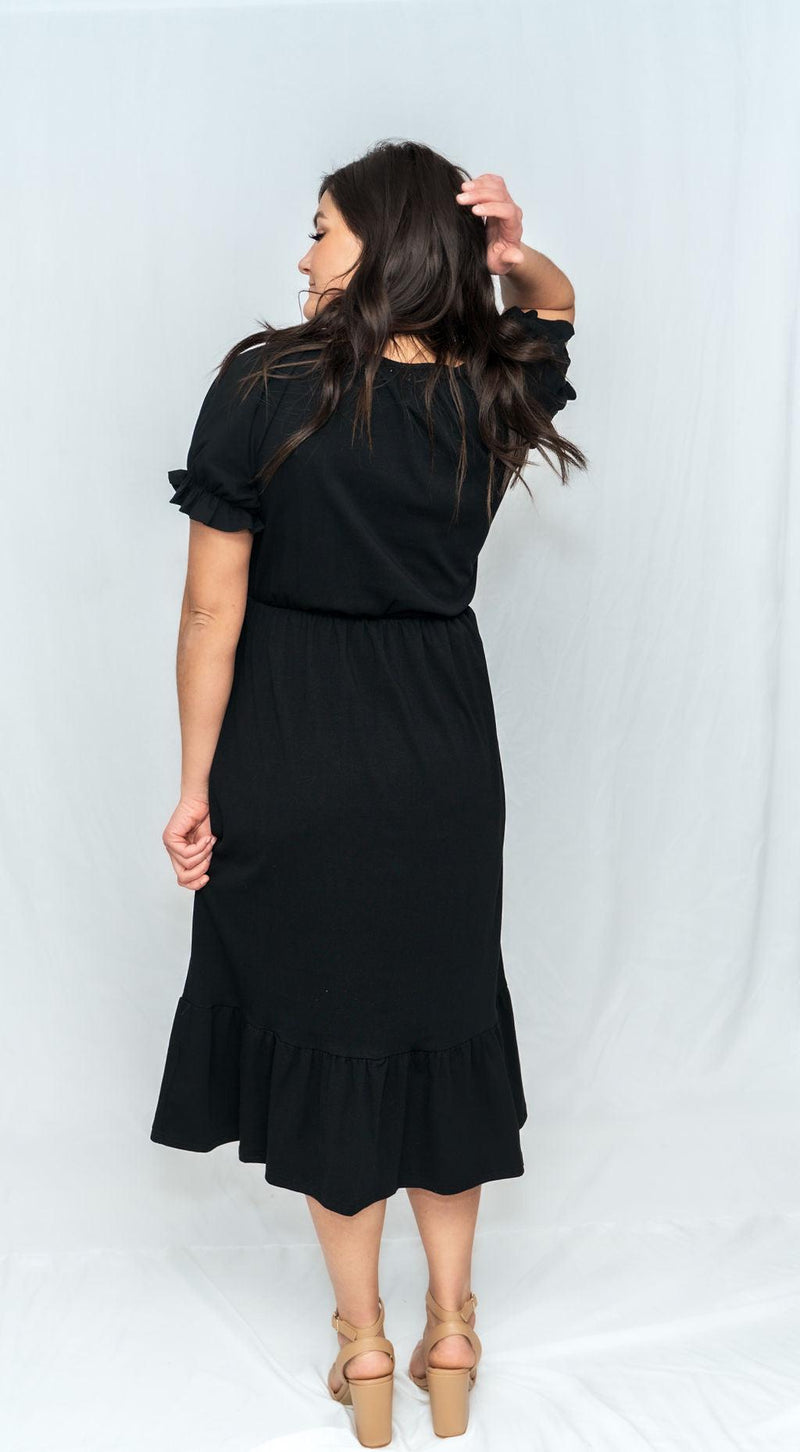 Amy Black Puff Sleeve Midi Dress - Mauve Street
