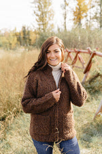 Eva Plush Zip Up Sweater Jacket-Bronze - Mauve Street